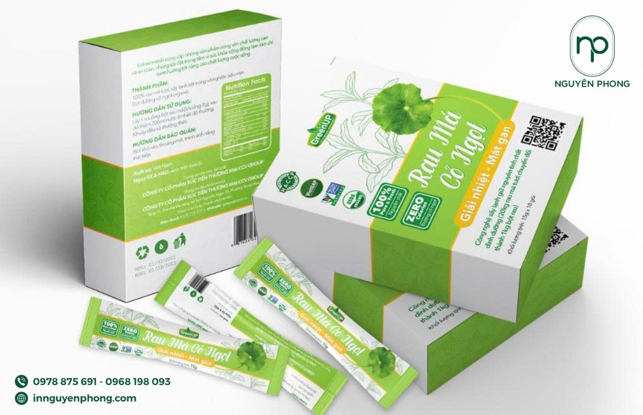 Việc in hộp đựng bột rau má theo yêu cầu giúp tối ưu chi phí